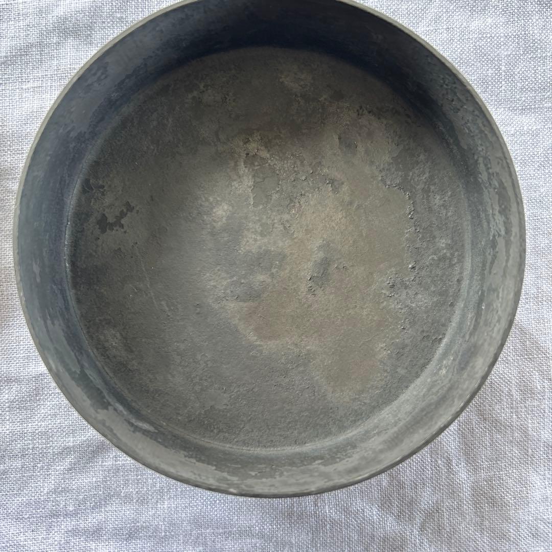 フランス アンティーク ピューター エタン 花リム 深皿と小物入れ　2点セット