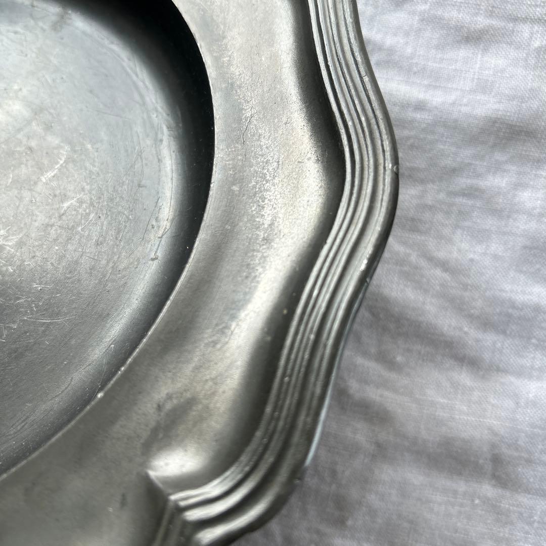 フランス アンティーク ピューター エタン 花リム 深皿と小物入れ　2点セット