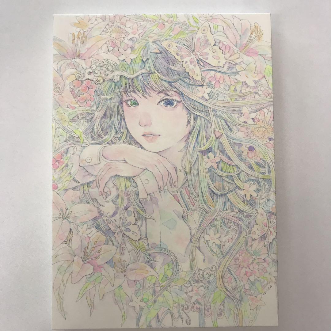 ★木村智博「のどかな」木製パネル アクリルガッシュ 色鉛筆 鉛筆 額付き