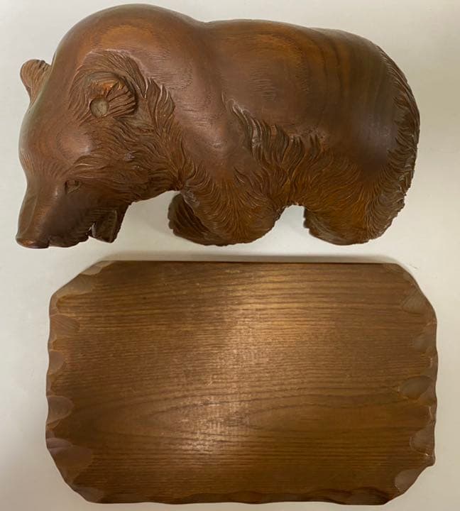 縁起物 天然木 熊木彫置物(台座付)くま クマ 北海道 昭和レトロ