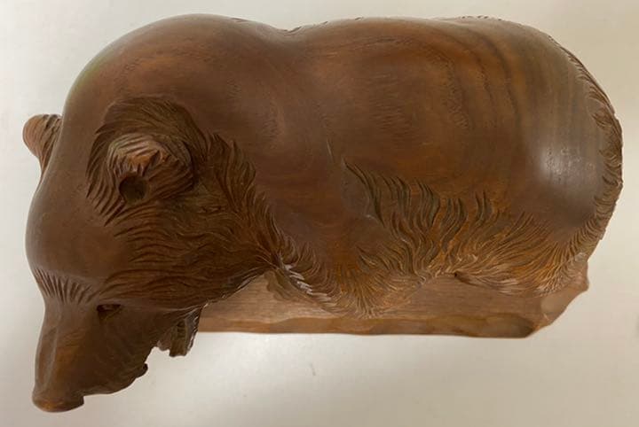 縁起物 天然木 熊木彫置物(台座付)くま クマ 北海道 昭和レトロ