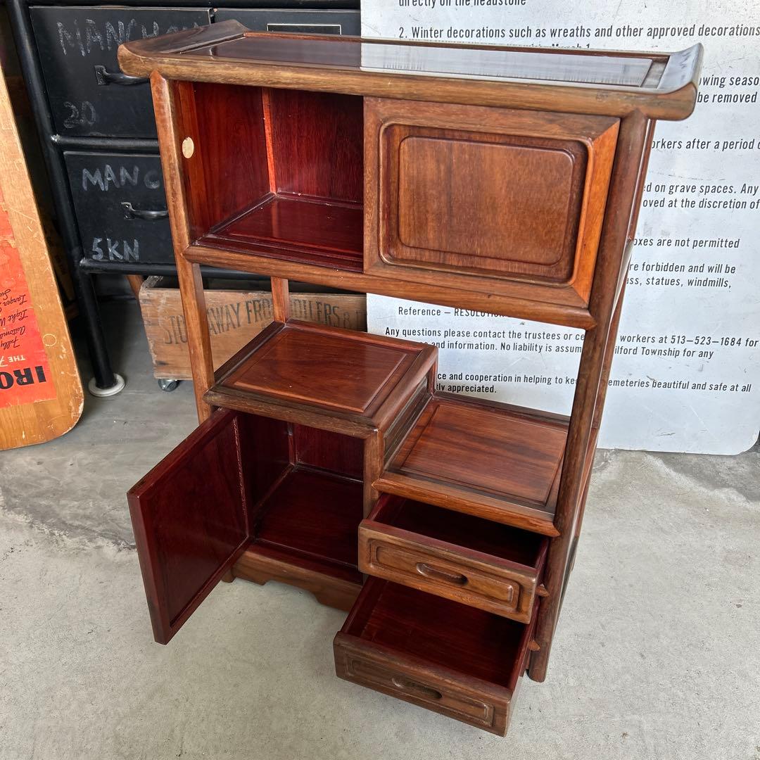 お*ん様 昭和レトロ 木製 唐木 花梨無垢 違い棚 飾り棚 茶棚 煎茶棚 茶箪笥