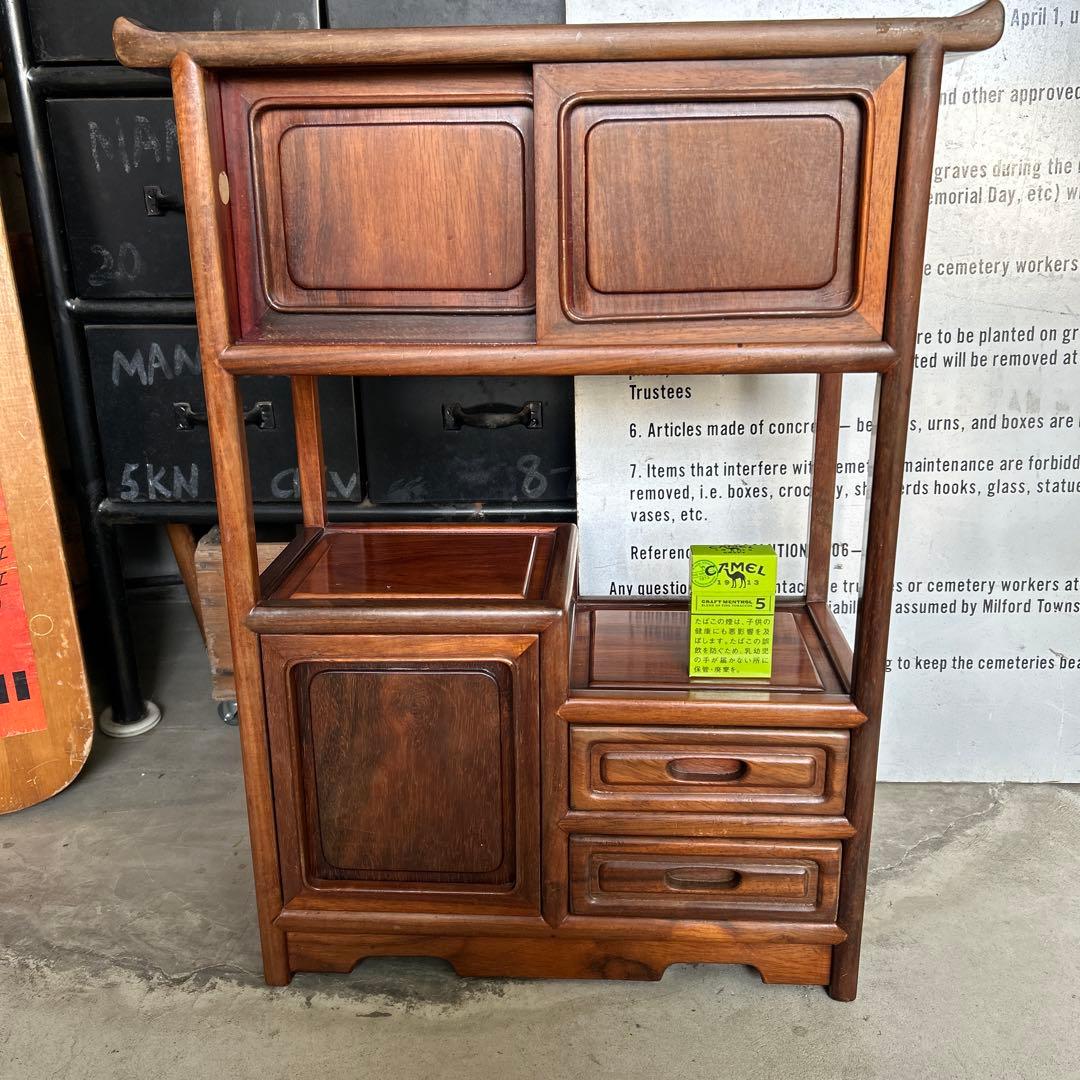 お*ん様 昭和レトロ 木製 唐木 花梨無垢 違い棚 飾り棚 茶棚 煎茶棚 茶箪笥