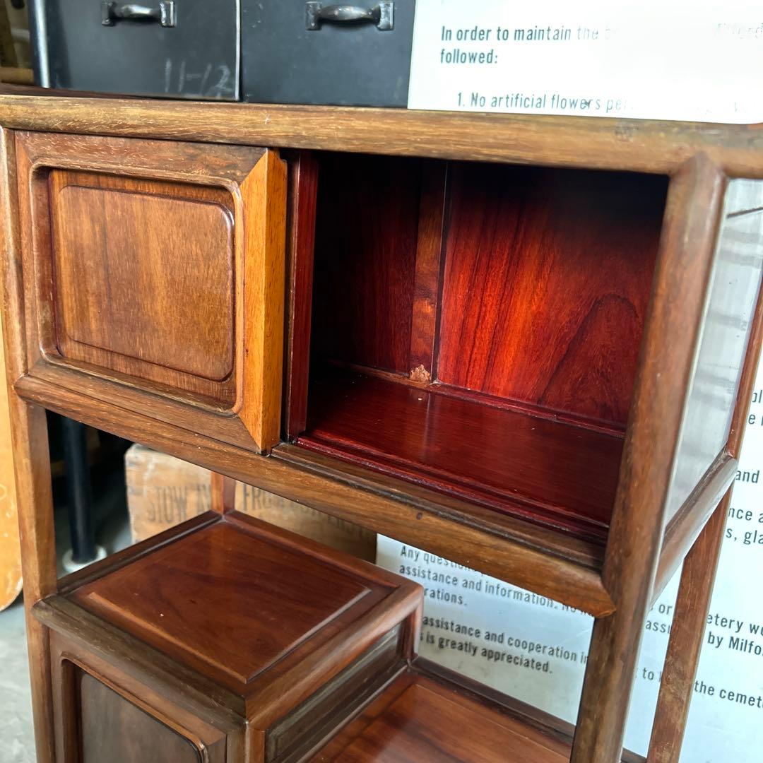 お*ん様 昭和レトロ 木製 唐木 花梨無垢 違い棚 飾り棚 茶棚 煎茶棚 茶箪笥