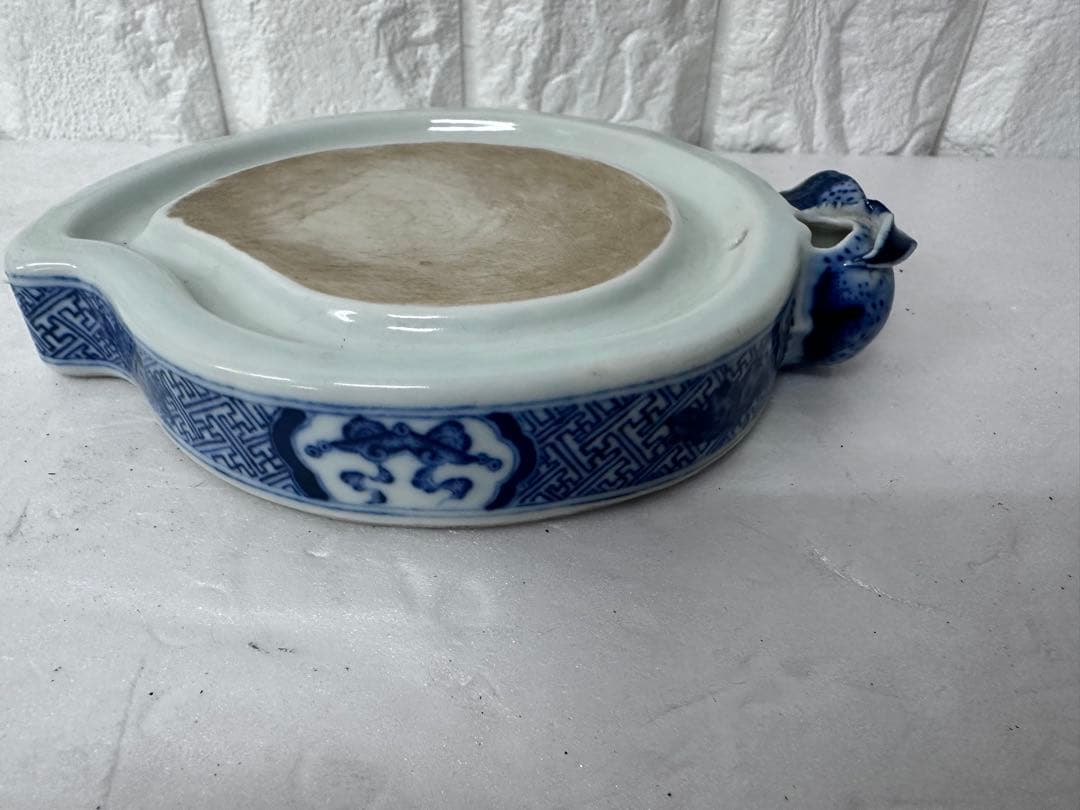 染付 硯 大清乾隆年製 在銘 中国古玩 書道具