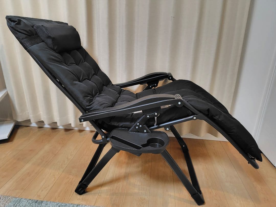 【新品未使用】折りたたみ式 リクライニングチェア (スポンジマット付き)ブラック