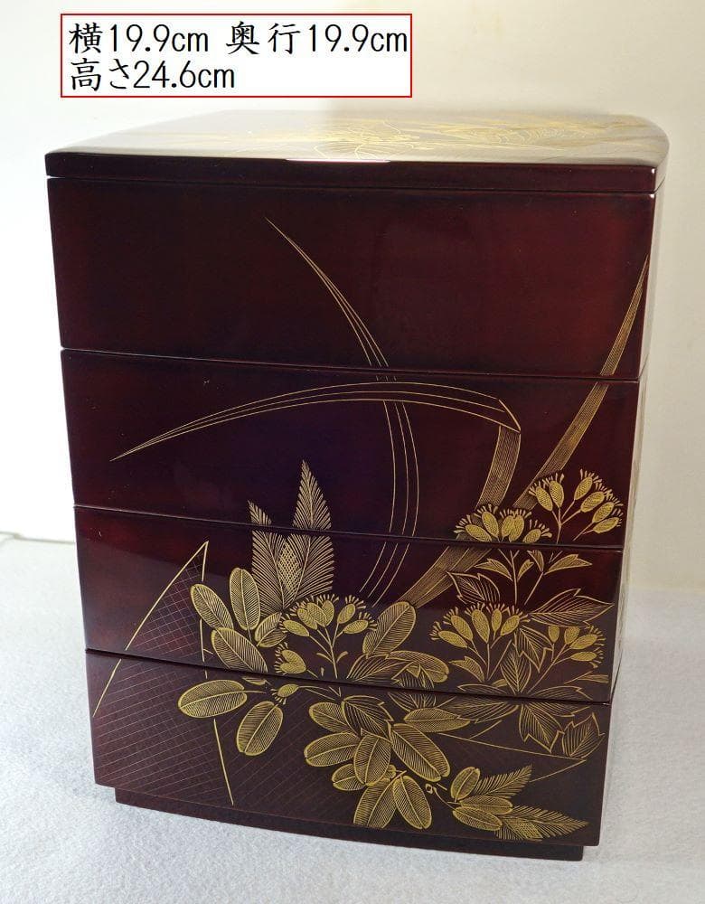 輪島塗 四季草花文様 四段重箱