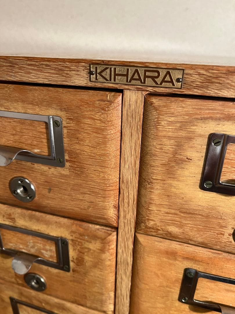 昭和レトロ アンティーク 図書館 木製カードケース 2列3段 木製引き出し