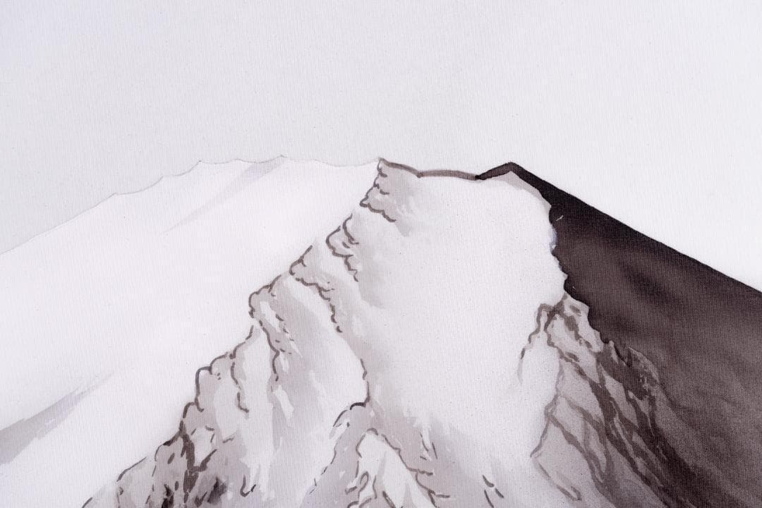 ☆肉筆落款入り☆日本画『白富士』10号サイズ 外寸:約660×580mm