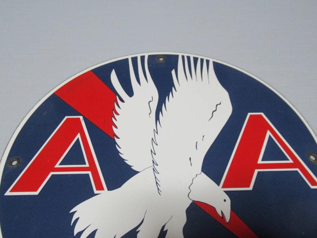未使用 希少 1950年代◆アメリカン航空 円形ホーロー看板 直径30cm