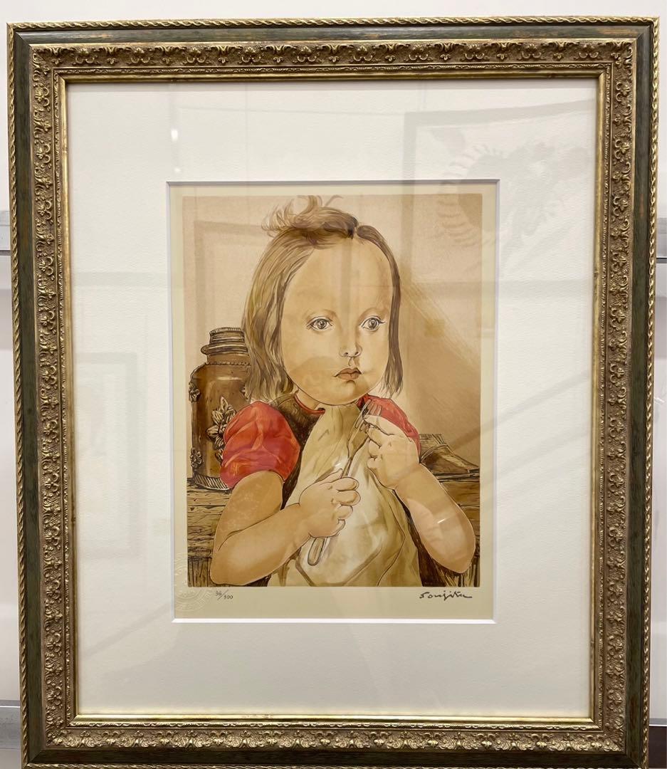 藤田嗣治　『フォークを持つ少女』　シルクスクリーン版画