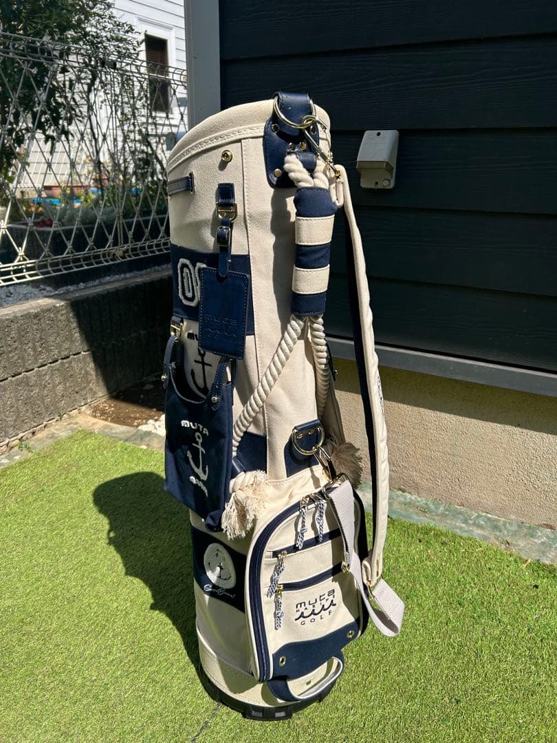 MUTA MARINE GOLF ボーダー柄 帆布製 ホワイト×ネイビー