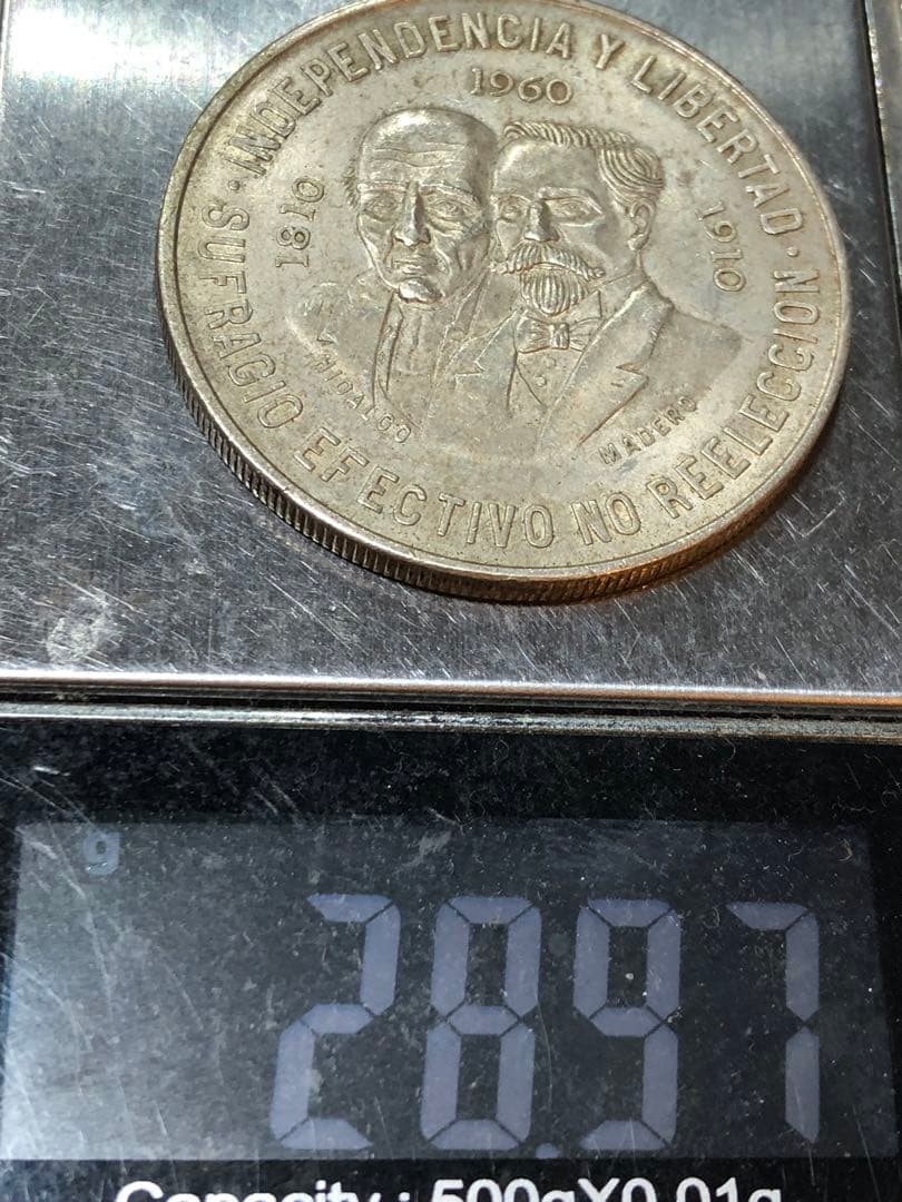 N4278【メキシコ・銀貨】1960年10ペソ　外貨　硬貨　古銭　大型銀貨
