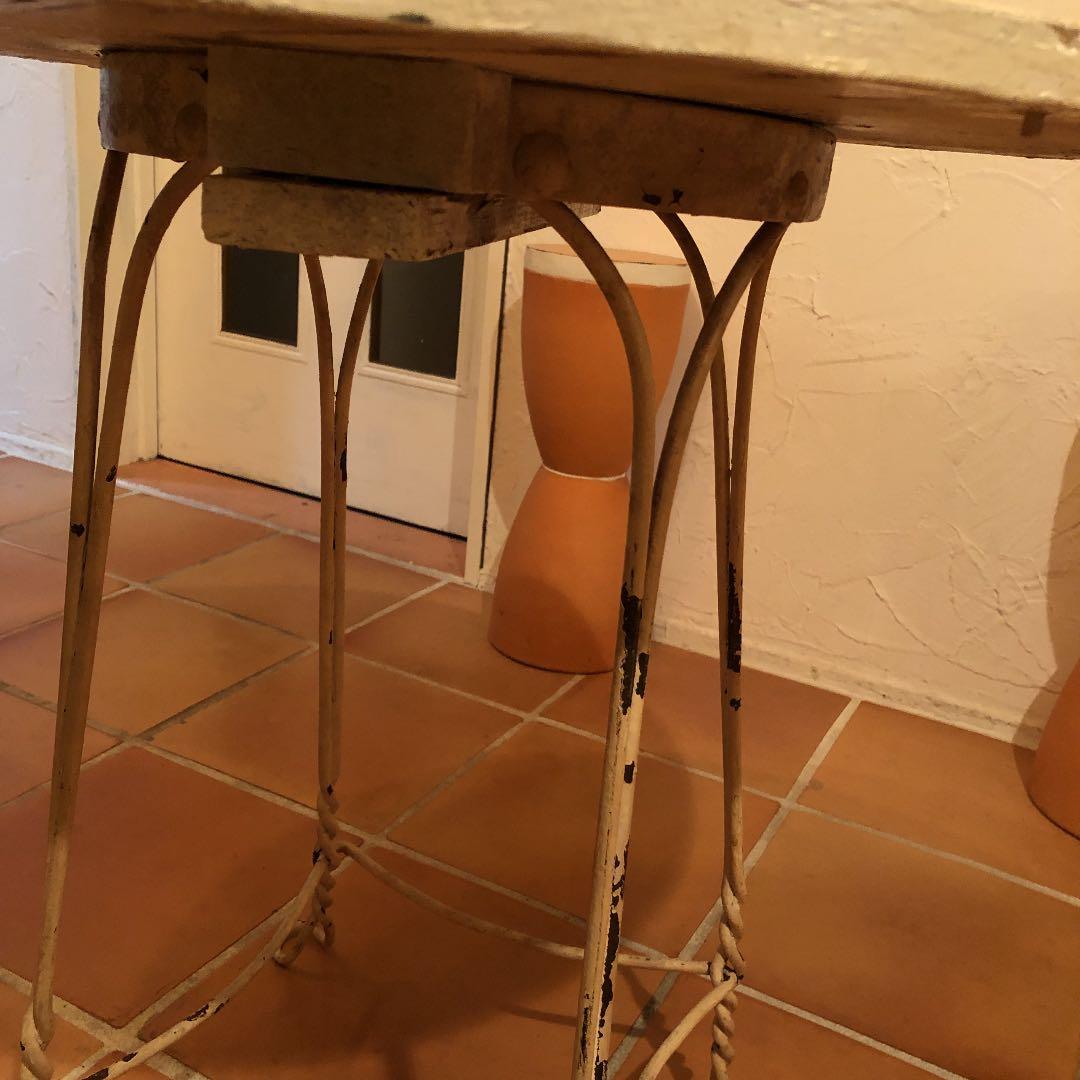 アンティーク　アイアン＆木円卓テーブル　60s