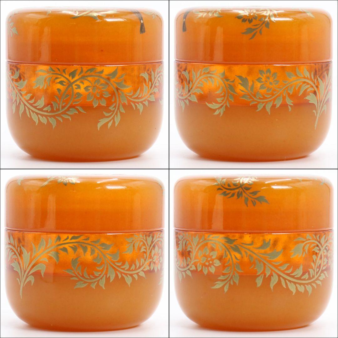 坂本康則作 琥珀製? 花の宴蒔絵 棗 茶道具 共箱共布　rC783　N4