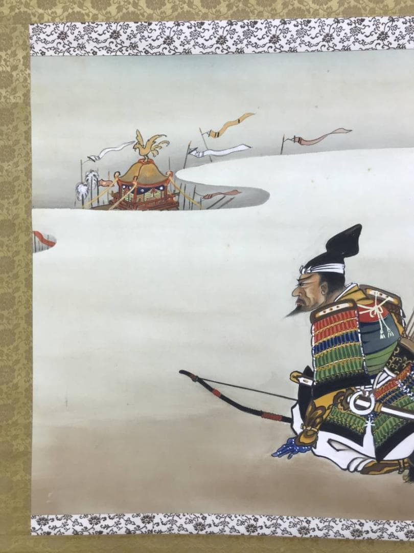 【真作】上田陽愷/武者絵/武士図/合戦場図/掛軸☆宝船☆AD-596