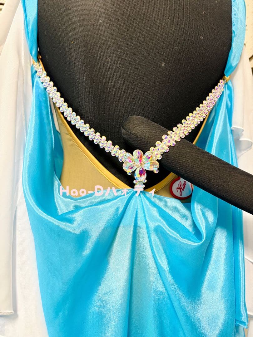 新品★ドレス★スムース★ルンバ★社交ダンス★ドレープ★競技会★デモ★アクアブルー