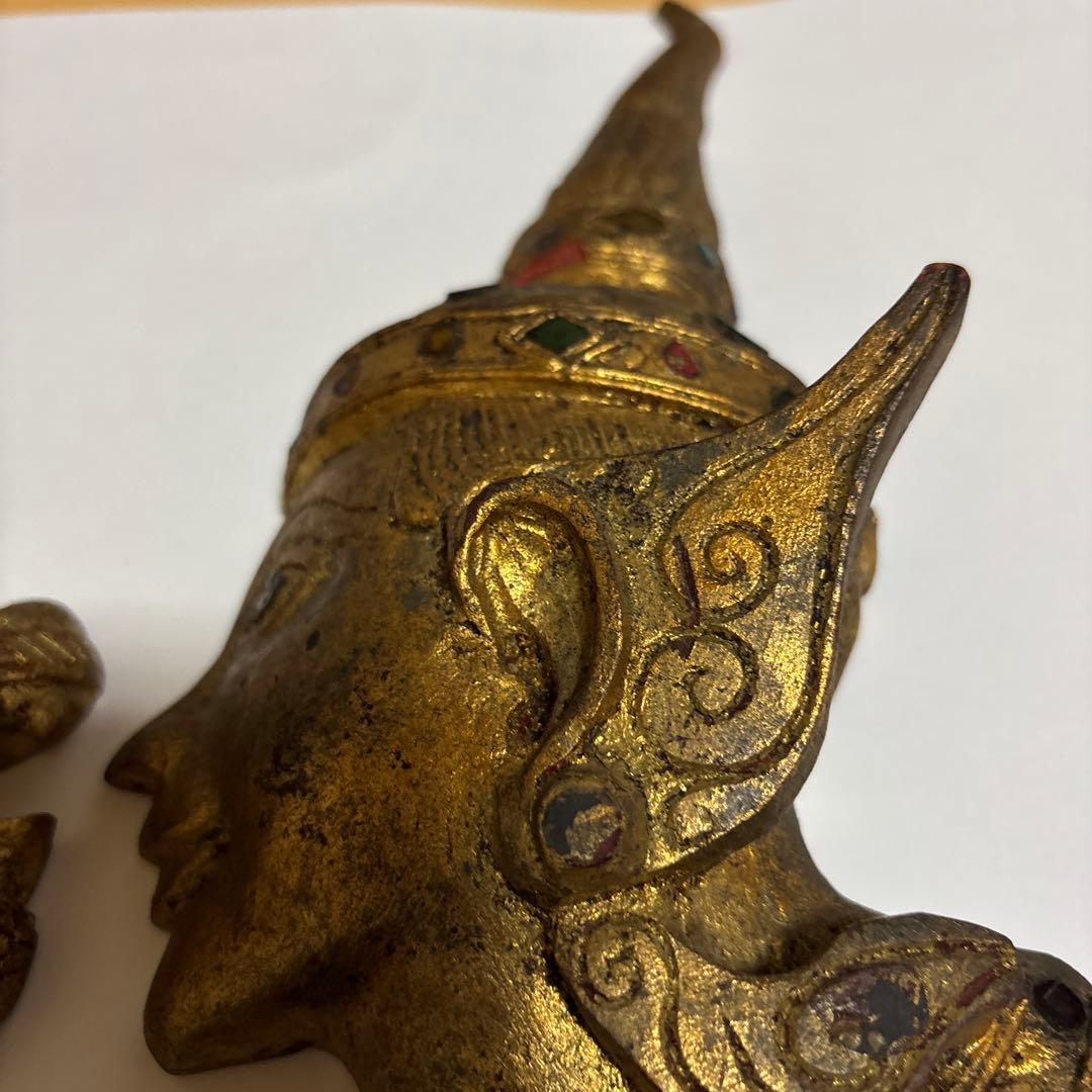 バリ島 木彫り 仮面 ウォールデコ エスニック アジアン雑貨 金風仕上げ