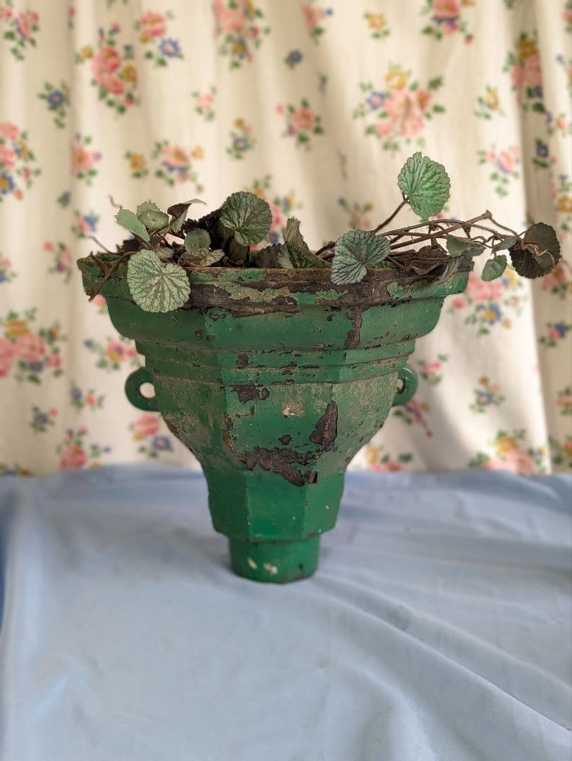 イギリス アンティーク 鉄製 壁掛けプランター 植木鉢 グリーン 525