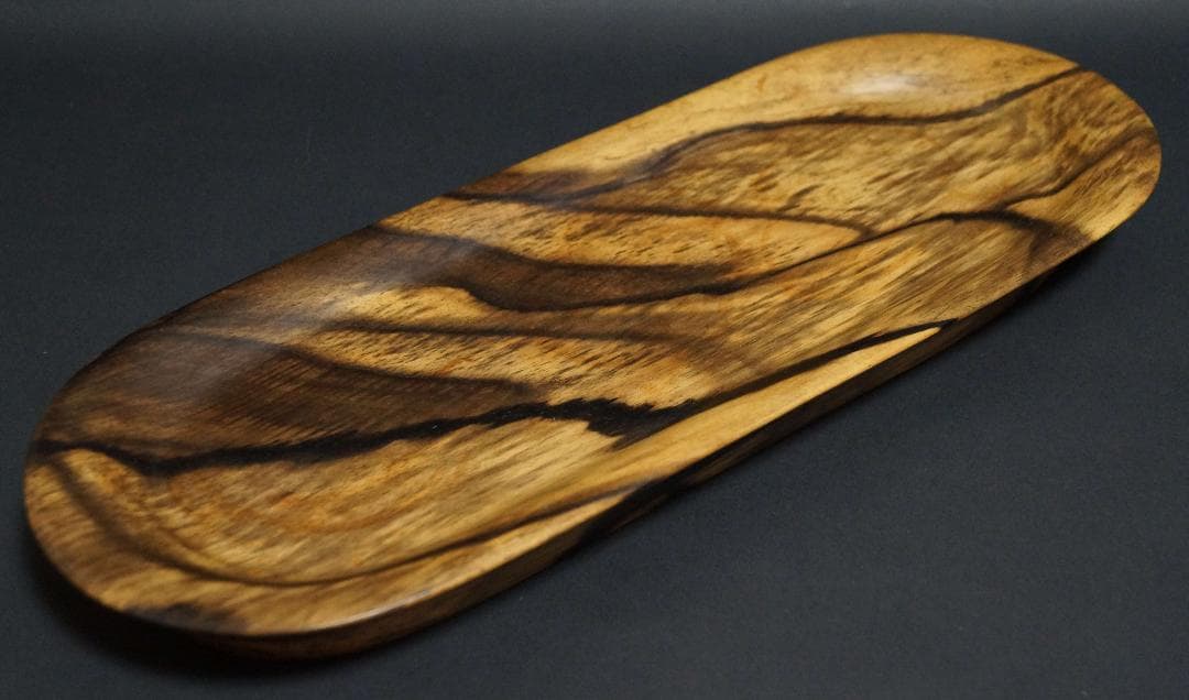 木製 黒柿 盆 刳り貫き煎茶盆 一文字盆 楕円盆☆長さ38.9cm☆煎茶道具