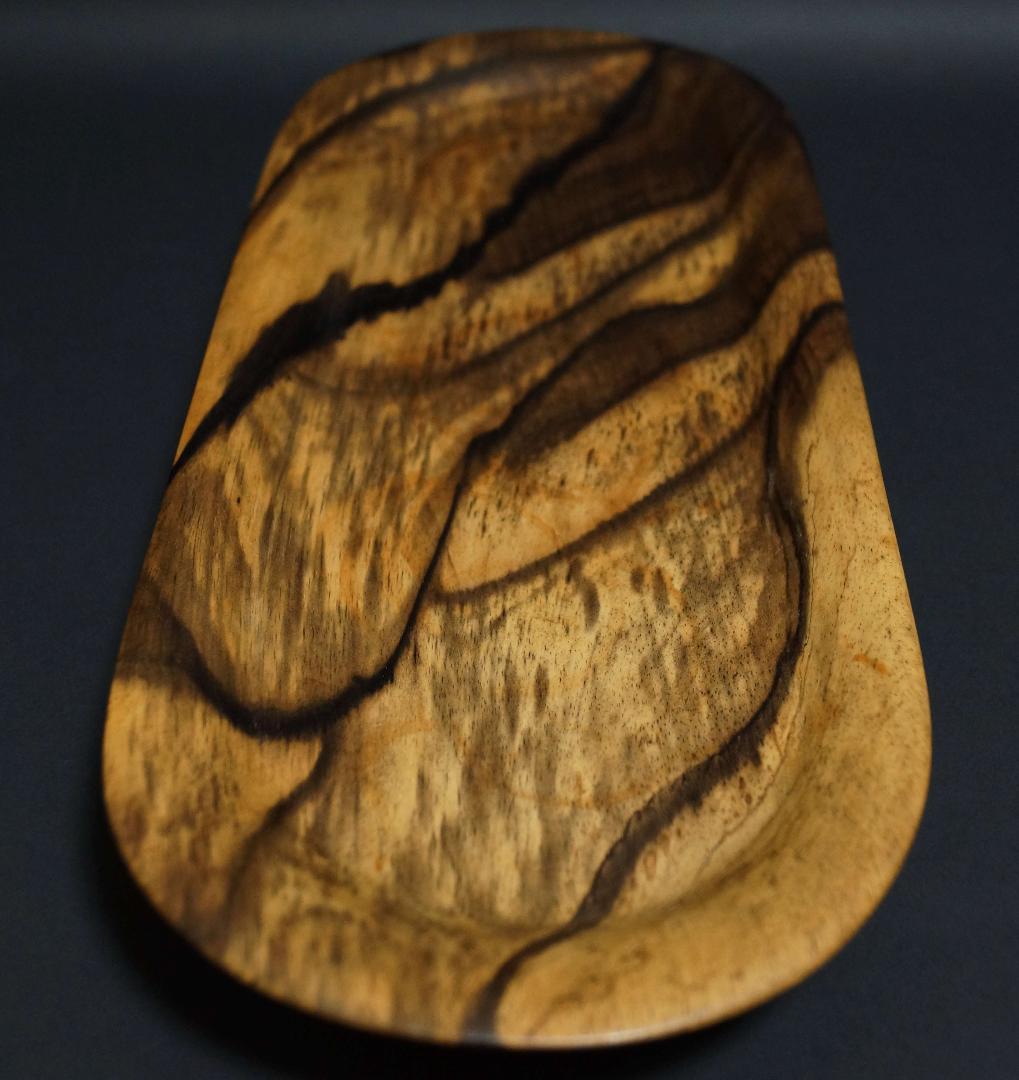 木製 黒柿 盆 刳り貫き煎茶盆 一文字盆 楕円盆☆長さ38.9cm☆煎茶道具