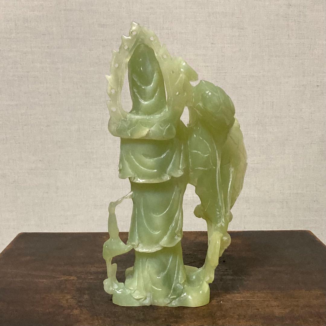 翡翠 観音菩薩 仏像 置物 彫刻 工芸品 美術品 骨董 レトロ