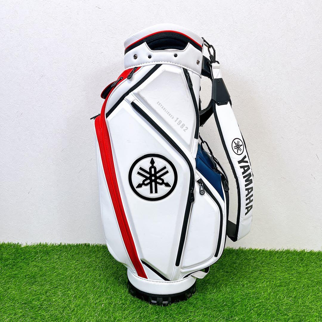 YAMAHA キャディバッグ 白×赤 フードカバー付 ツアー系デザイン　ゴルフ
