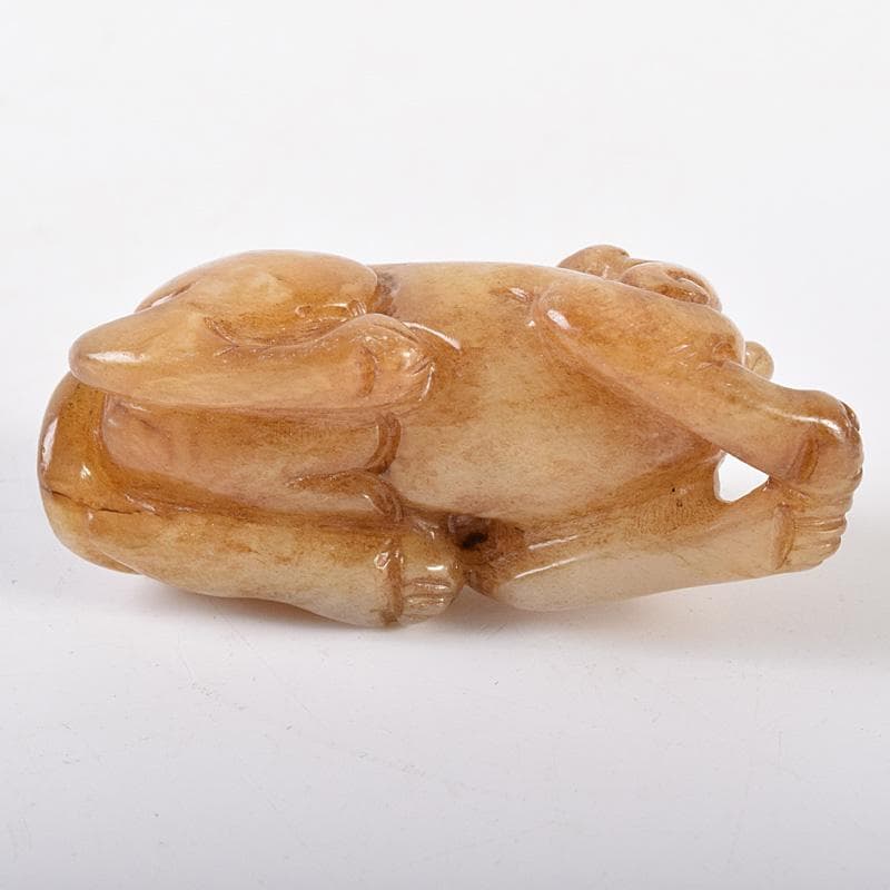 中国　玉石白玉彫刻　神獣　根付　紙鎮　置物　C　R7736E