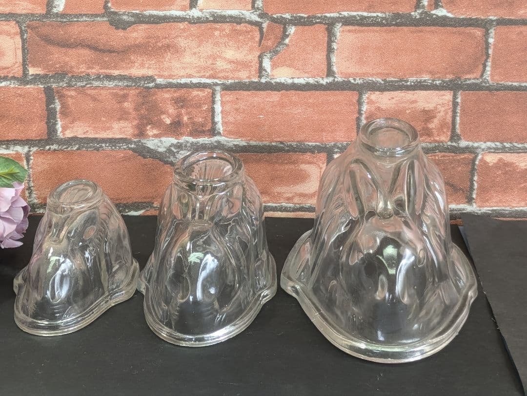 イギリス アンティーク ガラス製 ウサギゼリーモールド ３点セット