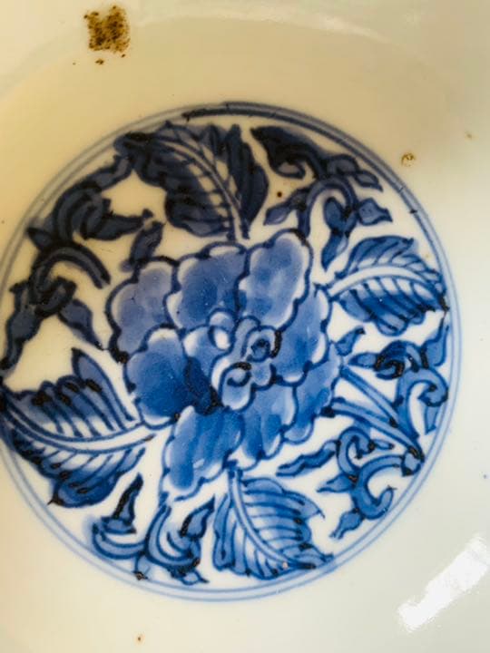 中国明時代牡丹紋様染付大碗(元箱付き)