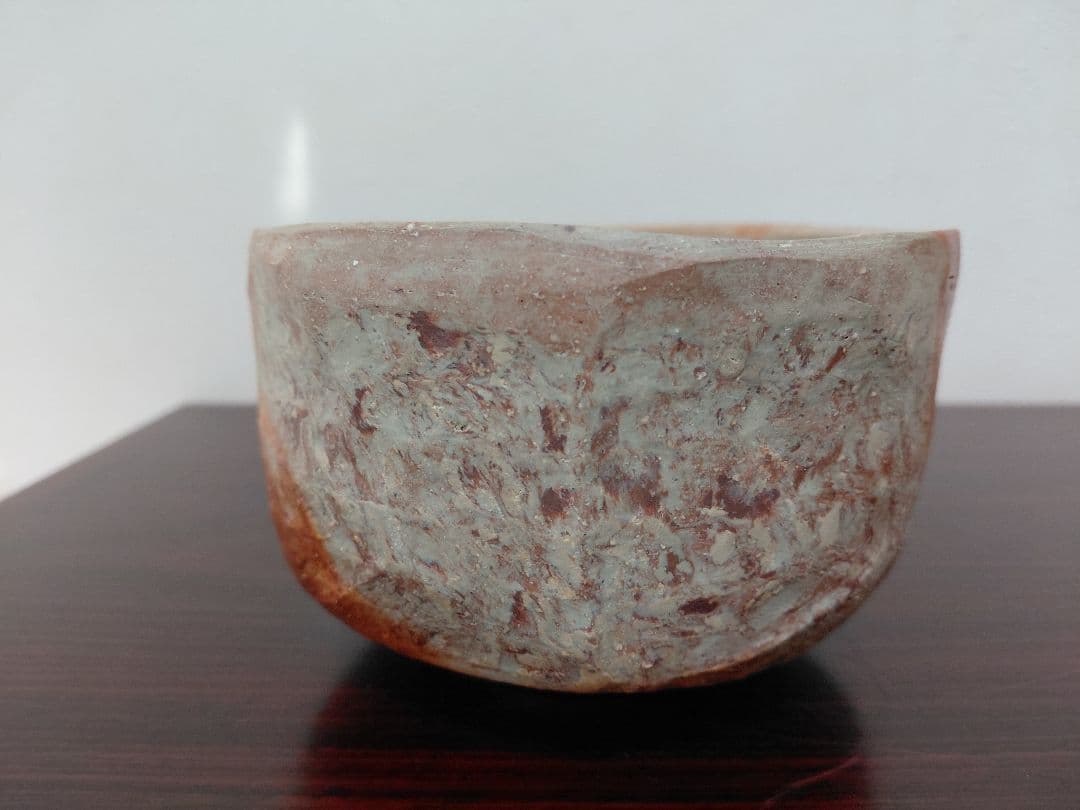 【備前焼】川端文男 備前 自然練込茶碗 共箱 共布 陶歴 茶道具