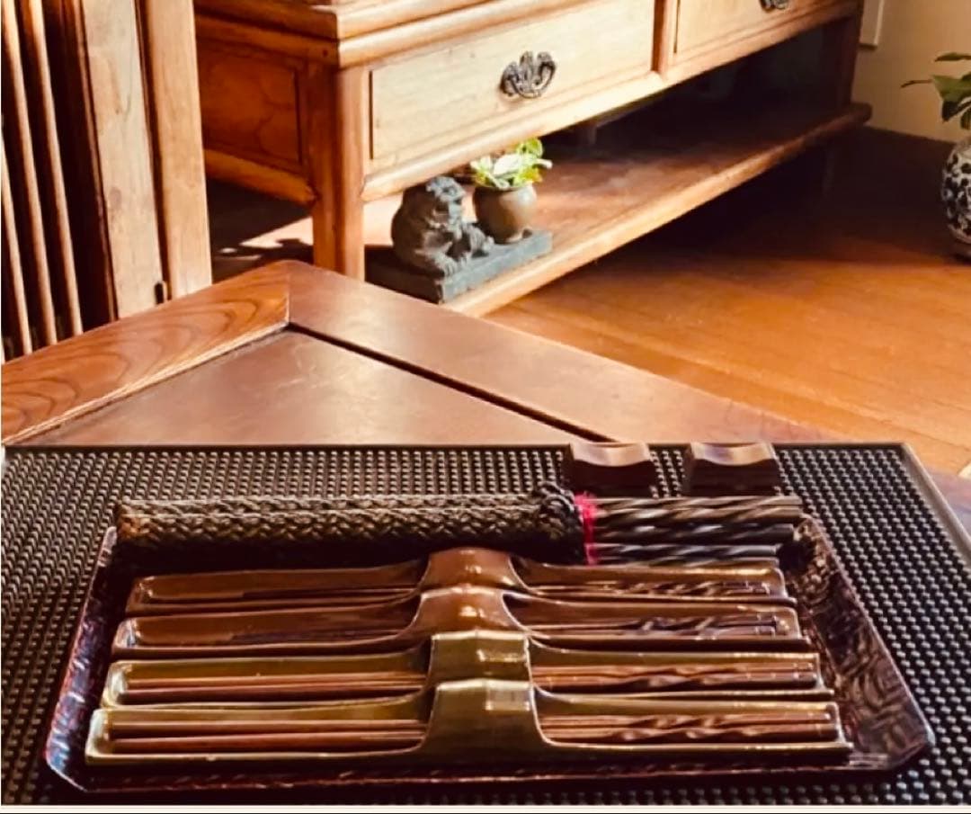 レア　美品　台形久留米籃胎(らんたい)漆器　付属 ・箸・箸置き・合計２１点セット