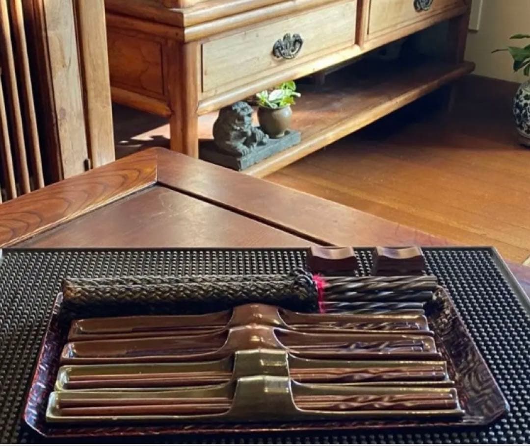 レア　美品　台形久留米籃胎(らんたい)漆器　付属 ・箸・箸置き・合計２１点セット