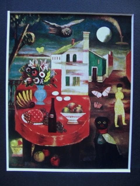 古賀春江、【素朴な月夜】、年代物・希少な画集画、新品高級額 額装付