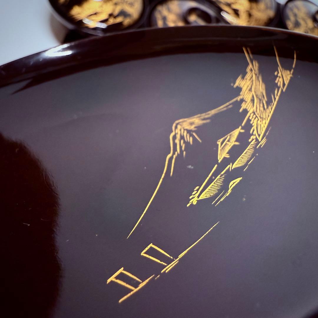 漆器　輪島塗　蒔絵金彩細工　松鶴絵　木製　蓋付椀　お煮物椀　吸物椀　10客　共箱