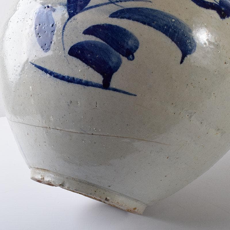 朝鮮美術　李朝　高麗白磁　染付　花文　壺　V　R7906C