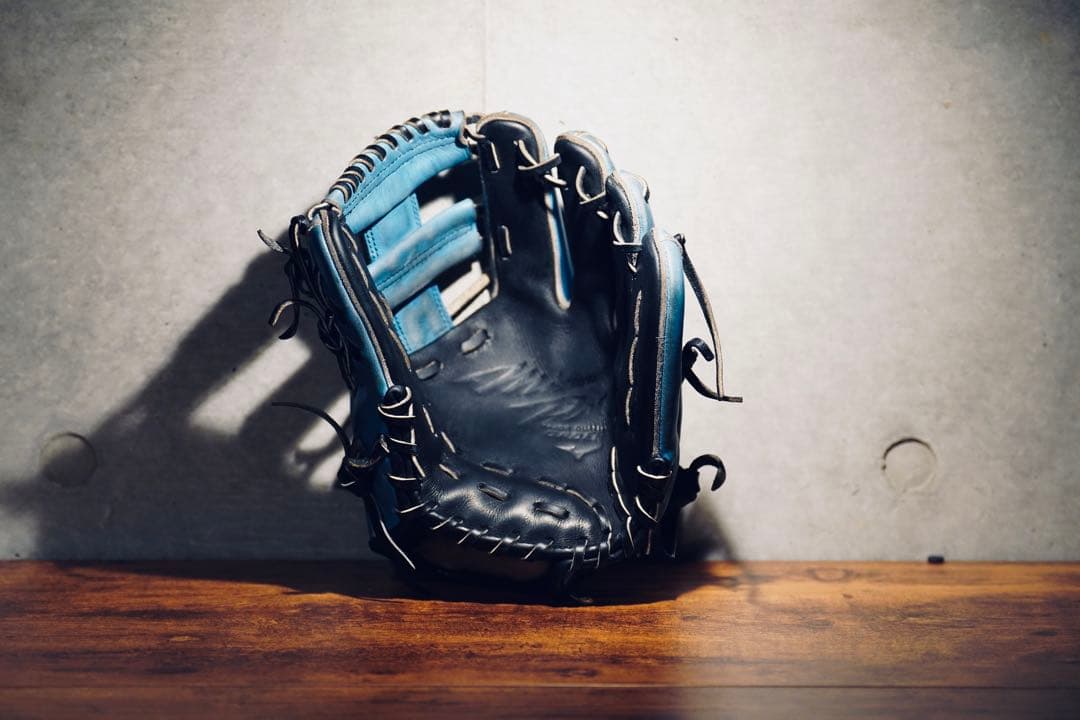 筋*ン様 ミズノプロ （Mizuno Pro）硬式内野手用 グラブ 黒×水色　波