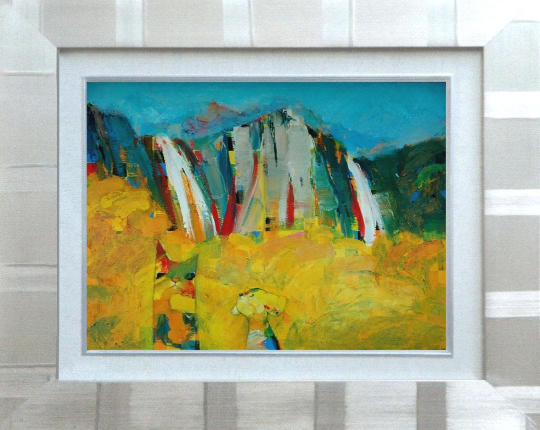 油絵 菅家令子 絵 絵画 インテリア 額付(白) uF6-071119 子犬と猫