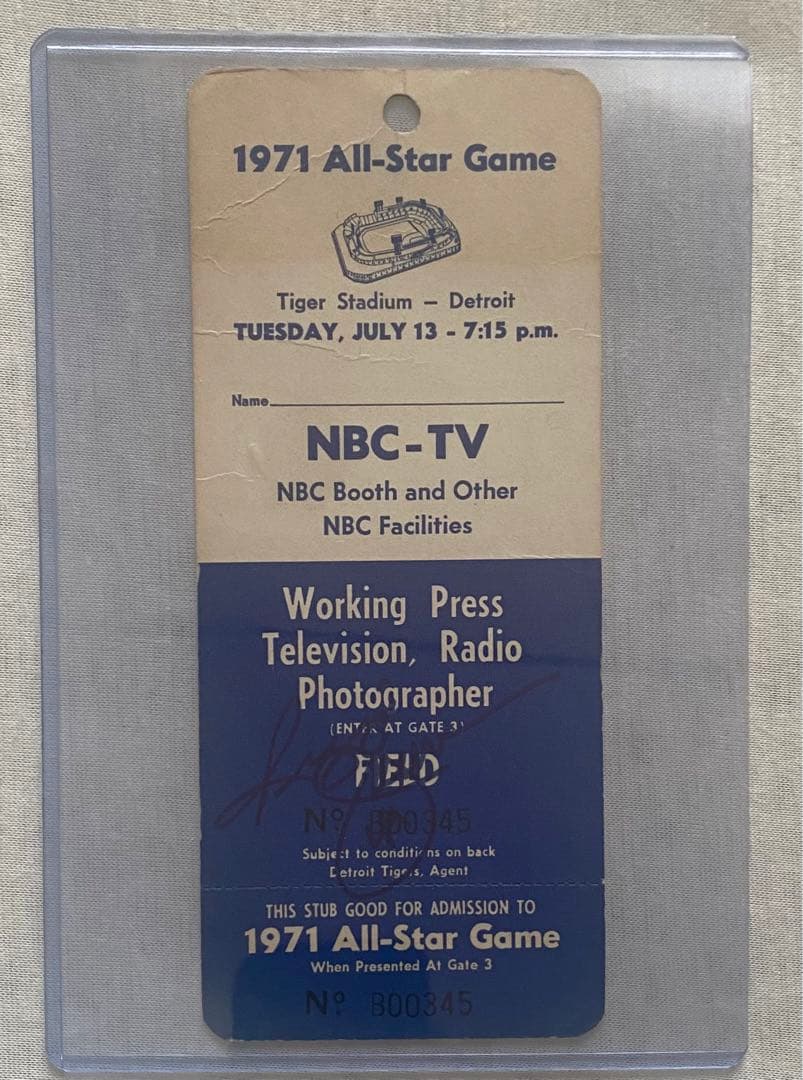 1971年　MLB オールスターゲーム　メディア用パス　レジージャクソン　直筆