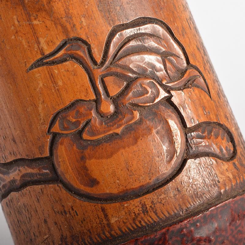 煎茶道具　古竹　霊芝柿刻　蓋置　在銘　V　R5863