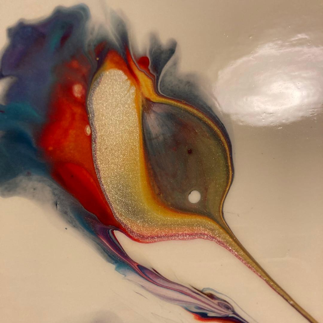 送料込み アクリルペイントアート 絵画 ラメ 赤 オレンジ