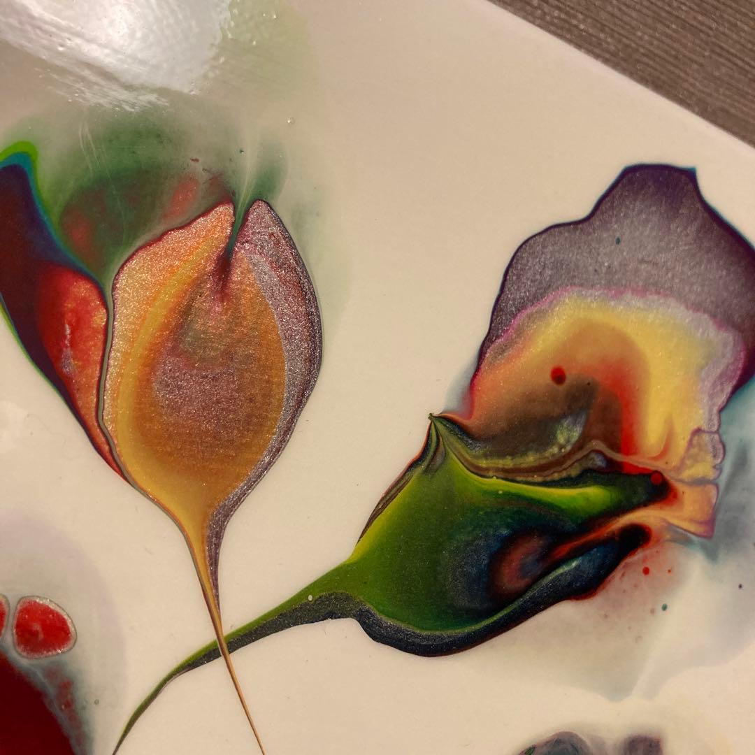 送料込み アクリルペイントアート 絵画 ラメ 赤 オレンジ