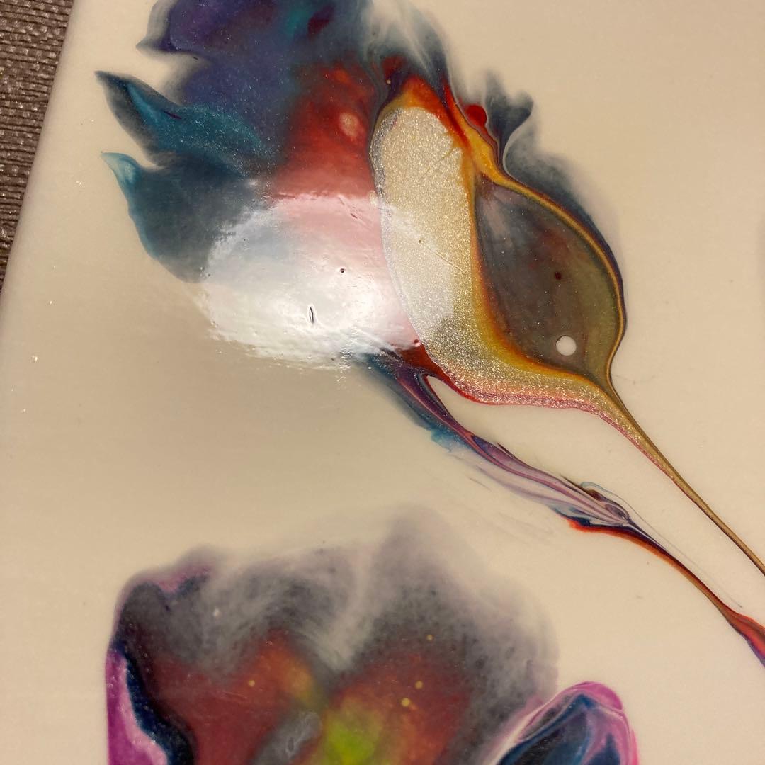 送料込み アクリルペイントアート 絵画 ラメ 赤 オレンジ