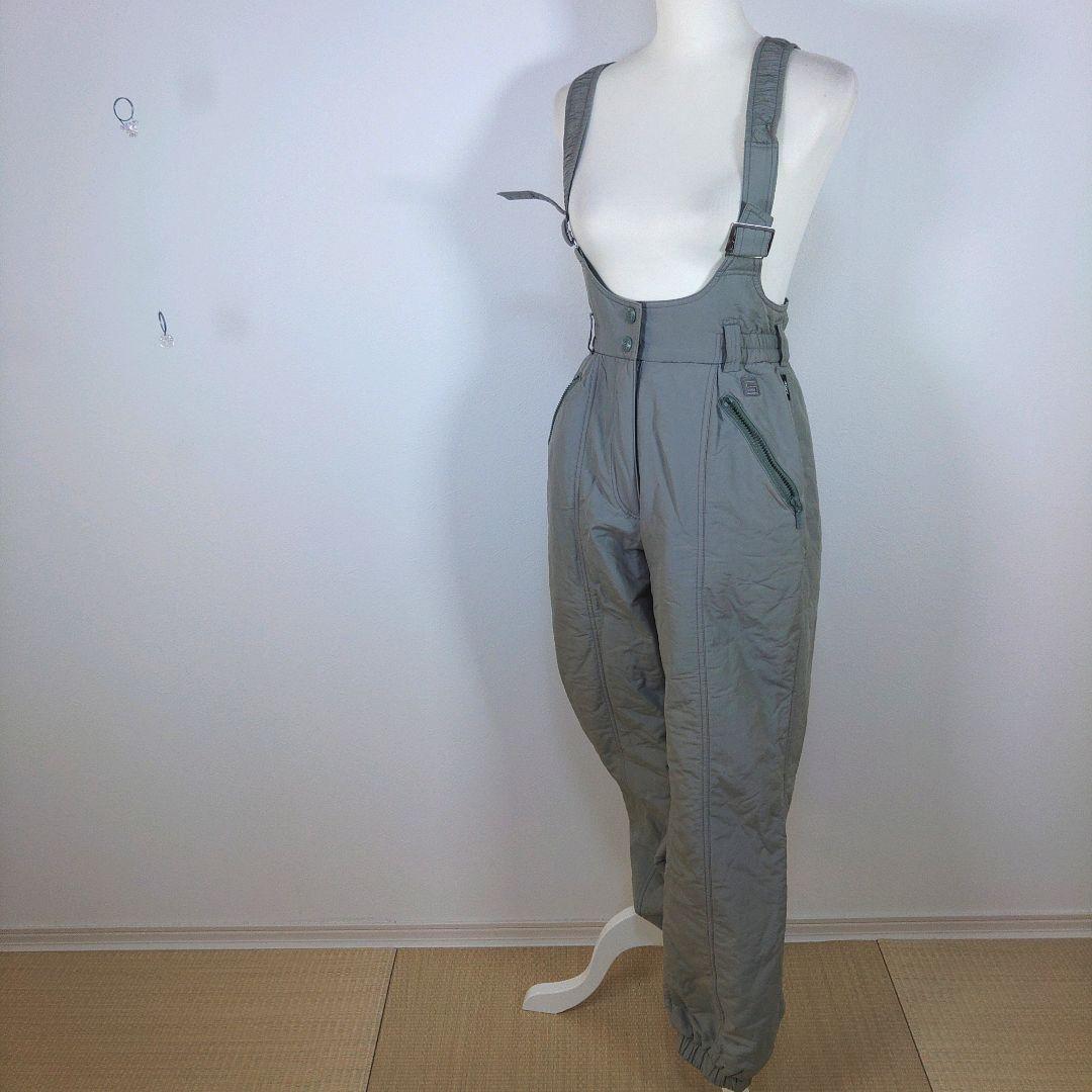 レディース　昭和レトロ　L　スキー　スノーボードウェア　上下　グリーン　グレー