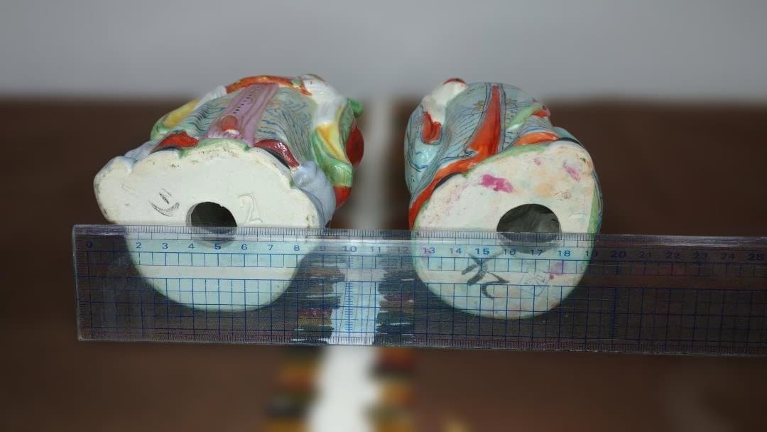 福禄寿の禄星と福星二体、中国陶器像 伝説的な人物