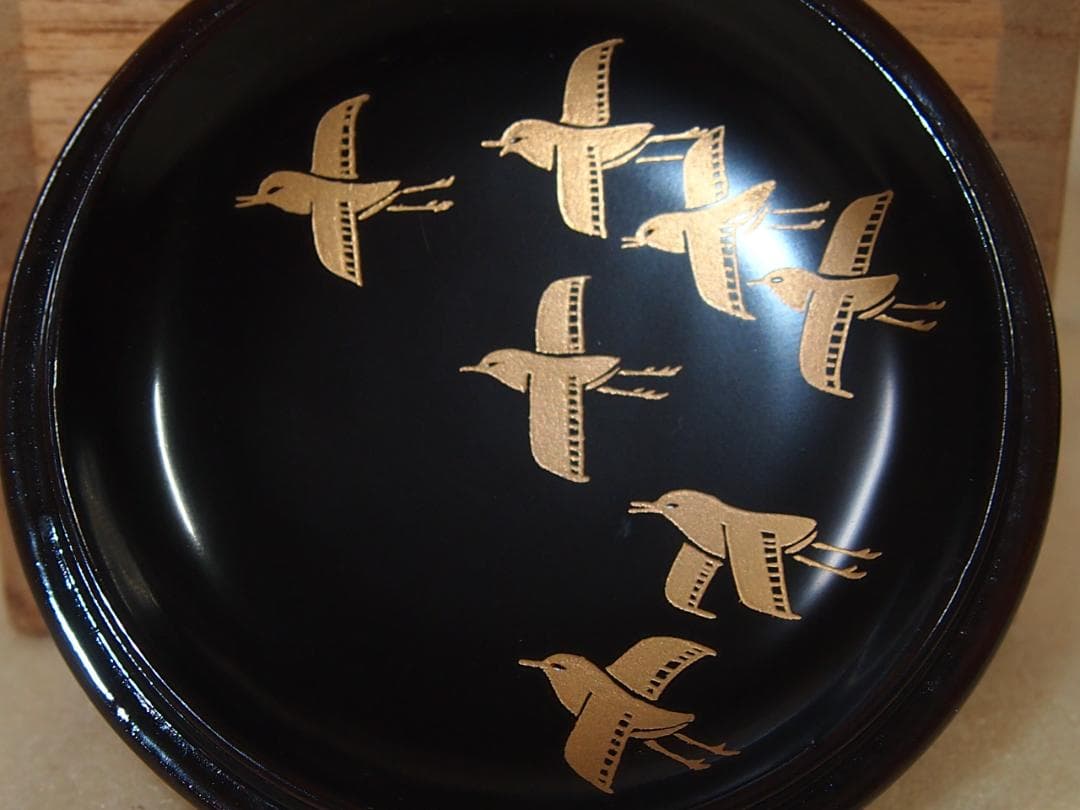 【美品】道場宗廣 溜塗 千鳥蒔絵/水草蒔絵 苫屋棗 なつめ/茶入/薄茶器 漆器