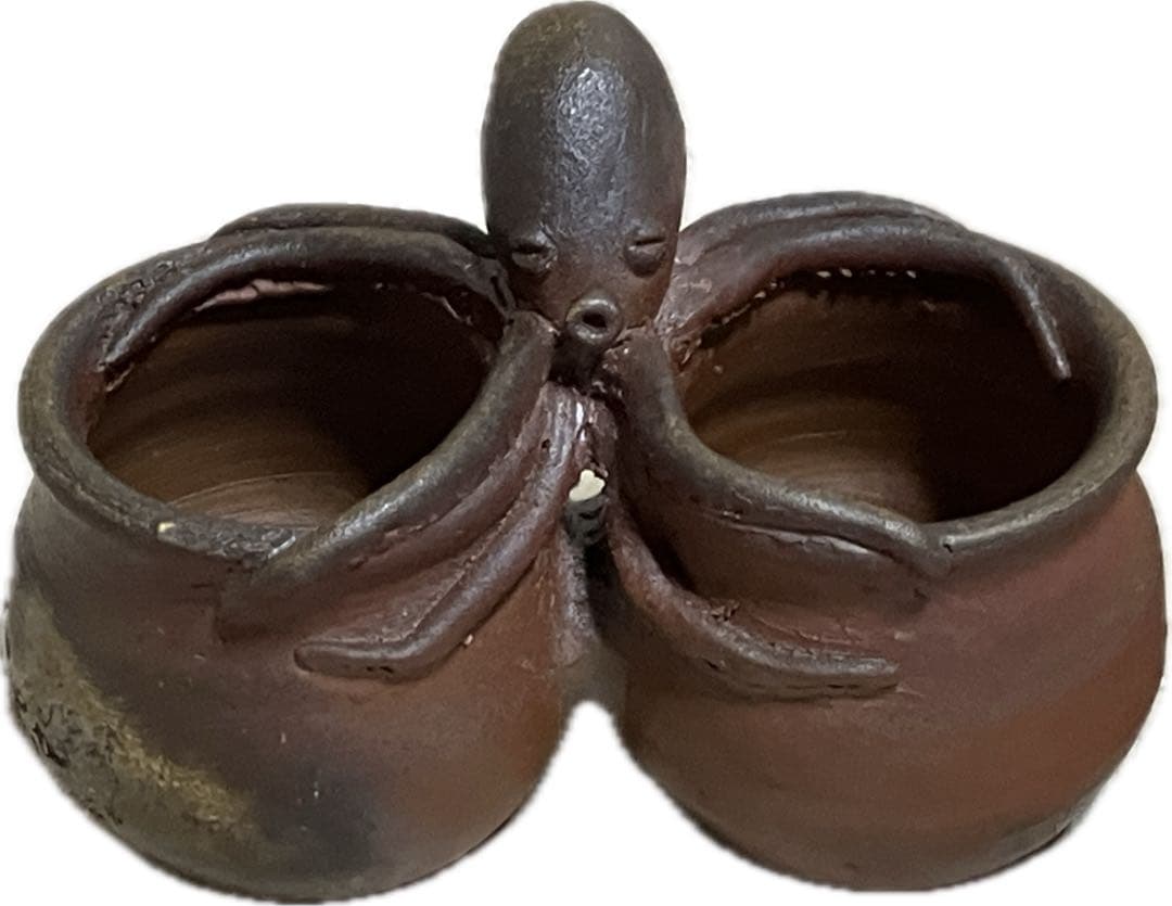 新品未使用　藤原陶臣　蛸と壺　備前焼　共箱　小物入れ　ペン立て