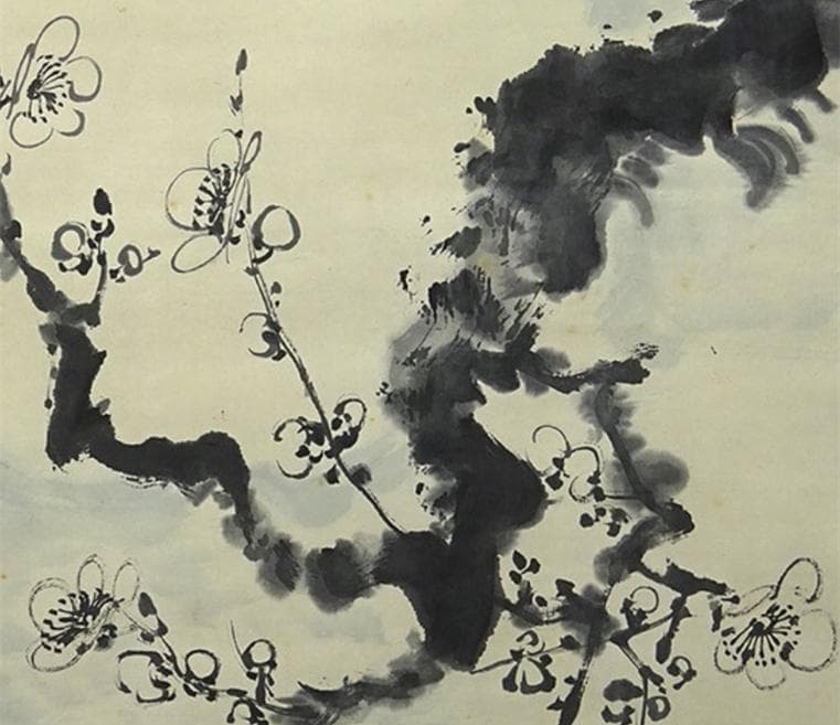 【真作】掛軸 大平華泉『梅月』日本画 紙本 肉筆 共箱付 掛け軸 p02073