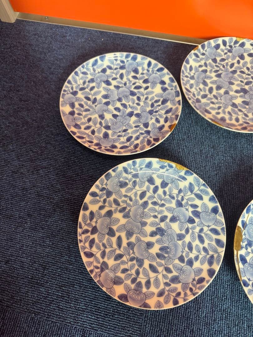 1813 八代　明治　今泉今右衛門　染付橘模様　平皿　5客　時代物