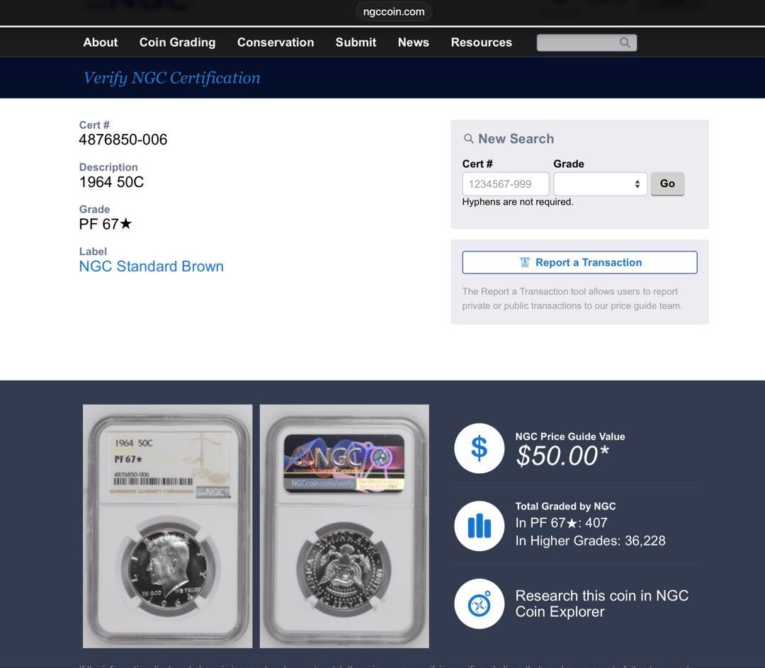 1964 ケネディ ハーフダラー NGC PF67★ スター付